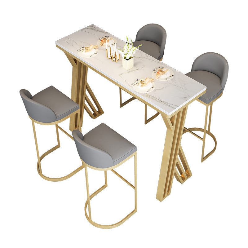 Glam White Stone Bar Dining Table Rectangle Indoor Bistro Table with Double Pedestal Clearhalo 'Bar Furniture' 'Bar Tables' 'bar_tables' 'furn' 'furn_bar_tables' 'Furniture' 'furniture_bar_tables' 'Kitchen & Dining Furniture' 'kitchen&dining_furn' 'kitchen' 4258046