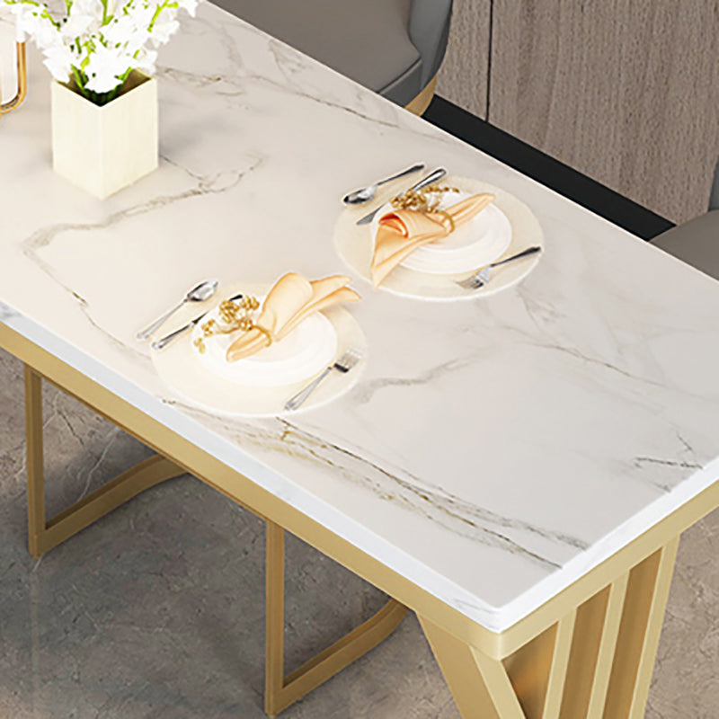 Glam White Stone Bar Dining Table Rectangle Indoor Bistro Table with Double Pedestal Clearhalo 'Bar Furniture' 'Bar Tables' 'bar_tables' 'furn' 'furn_bar_tables' 'Furniture' 'furniture_bar_tables' 'Kitchen & Dining Furniture' 'kitchen&dining_furn' 'kitchen' 4258048