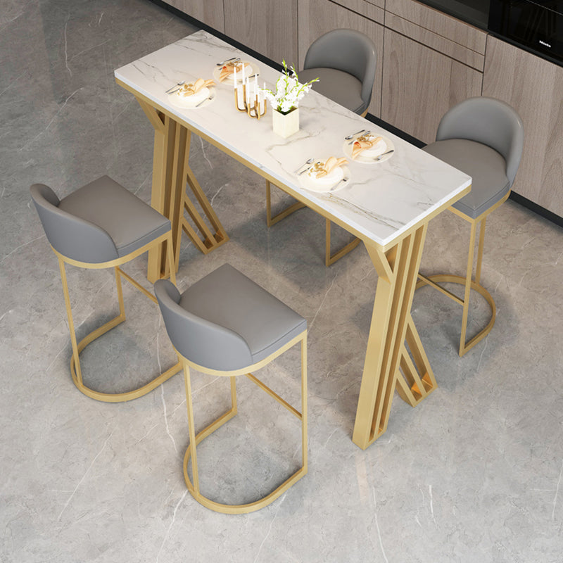 Glam White Stone Bar Dining Table Rectangle Indoor Bistro Table with Double Pedestal Clearhalo 'Bar Furniture' 'Bar Tables' 'bar_tables' 'furn' 'furn_bar_tables' 'Furniture' 'furniture_bar_tables' 'Kitchen & Dining Furniture' 'kitchen&dining_furn' 'kitchen' 4258050