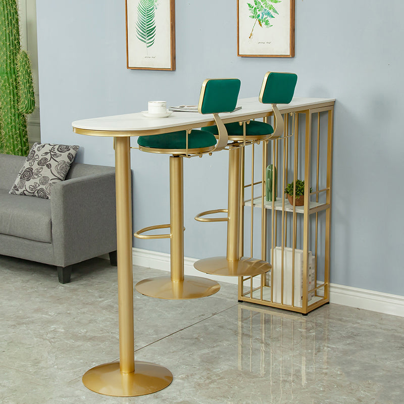 Glam White Stone Bar Dining Table Gold Double Pedestal Bistro Table with Shelve Clearhalo 'Bar Furniture' 'Bar Tables' 'bar_tables' 'furn' 'furn_bar_tables' 'Furniture' 'furniture_bar_tables' 'Kitchen & Dining Furniture' 'kitchen&dining_furn' 'kitchen' 4258057