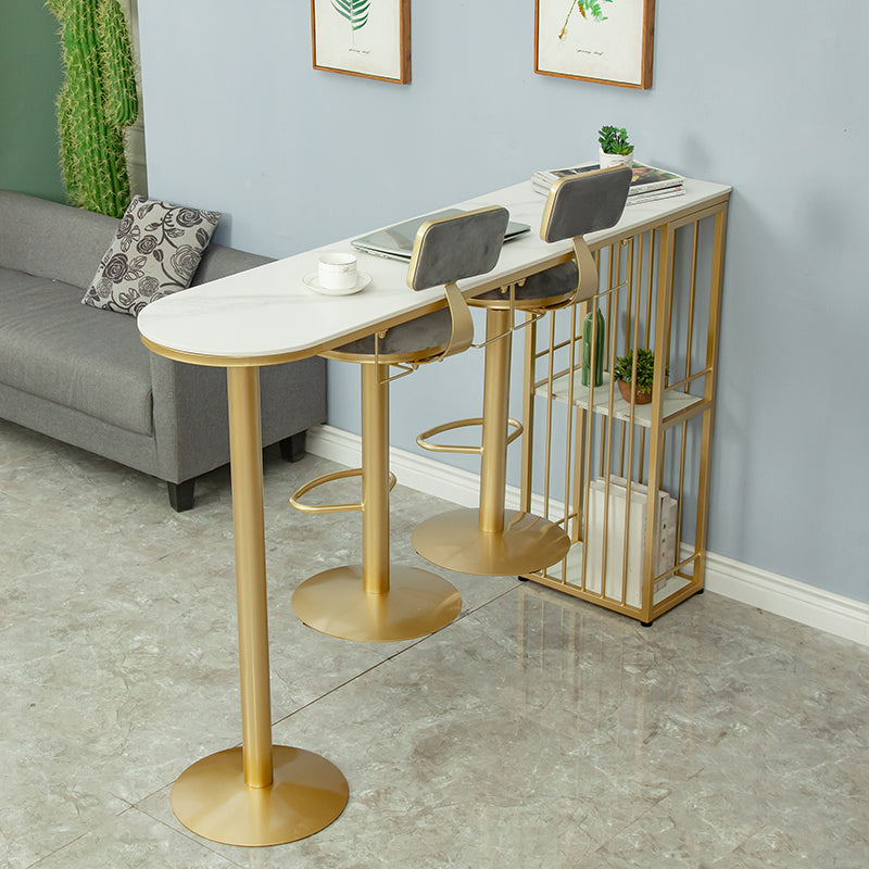 Glam White Stone Bar Dining Table Gold Double Pedestal Bistro Table with Shelve Clearhalo 'Bar Furniture' 'Bar Tables' 'bar_tables' 'furn' 'furn_bar_tables' 'Furniture' 'furniture_bar_tables' 'Kitchen & Dining Furniture' 'kitchen&dining_furn' 'kitchen' 4258060