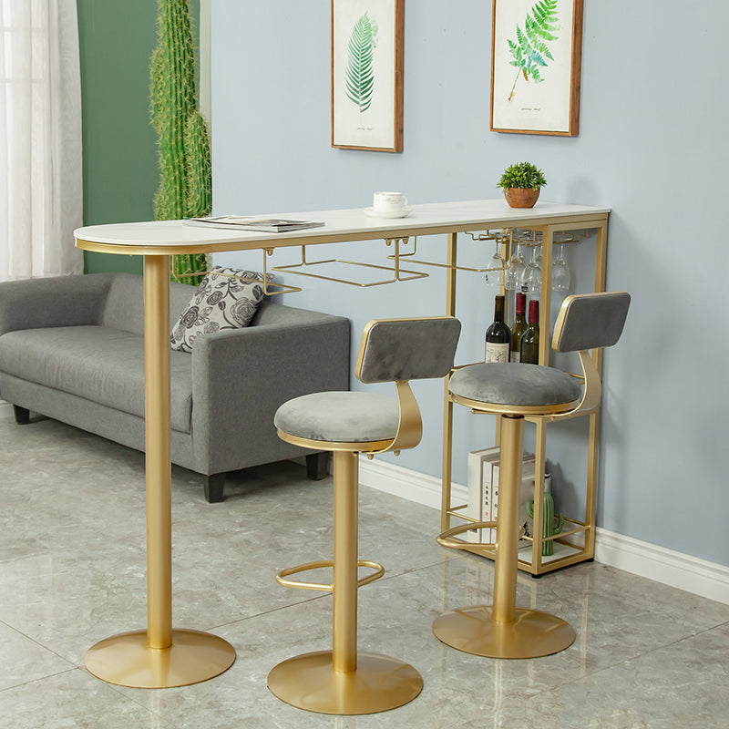 Glam White Stone Bar Dining Table Gold Double Pedestal Bistro Table with Shelve Clearhalo 'Bar Furniture' 'Bar Tables' 'bar_tables' 'furn' 'furn_bar_tables' 'Furniture' 'furniture_bar_tables' 'Kitchen & Dining Furniture' 'kitchen&dining_furn' 'kitchen' 4258061