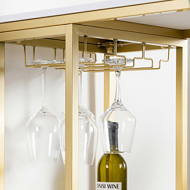 Glam White Stone Bar Dining Table Gold Double Pedestal Bistro Table with Shelve Clearhalo 'Bar Furniture' 'Bar Tables' 'bar_tables' 'furn' 'furn_bar_tables' 'Furniture' 'furniture_bar_tables' 'Kitchen & Dining Furniture' 'kitchen&dining_furn' 'kitchen' 4258065