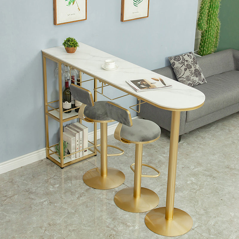 Glam White Stone Bar Dining Table Gold Double Pedestal Bistro Table with Shelve Clearhalo 'Bar Furniture' 'Bar Tables' 'bar_tables' 'furn' 'furn_bar_tables' 'Furniture' 'furniture_bar_tables' 'Kitchen & Dining Furniture' 'kitchen&dining_furn' 'kitchen' 4258066