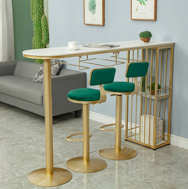 Glam White Stone Bar Dining Table Gold Double Pedestal Bistro Table with Shelve Clearhalo 'Bar Furniture' 'Bar Tables' 'bar_tables' 'furn' 'furn_bar_tables' 'Furniture' 'furniture_bar_tables' 'Kitchen & Dining Furniture' 'kitchen&dining_furn' 'kitchen' 4258068