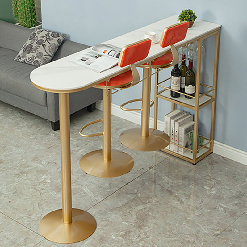 Glam White Stone Bar Dining Table Gold Double Pedestal Bistro Table with Shelve Clearhalo 'Bar Furniture' 'Bar Tables' 'bar_tables' 'furn' 'furn_bar_tables' 'Furniture' 'furniture_bar_tables' 'Kitchen & Dining Furniture' 'kitchen&dining_furn' 'kitchen' 4258070