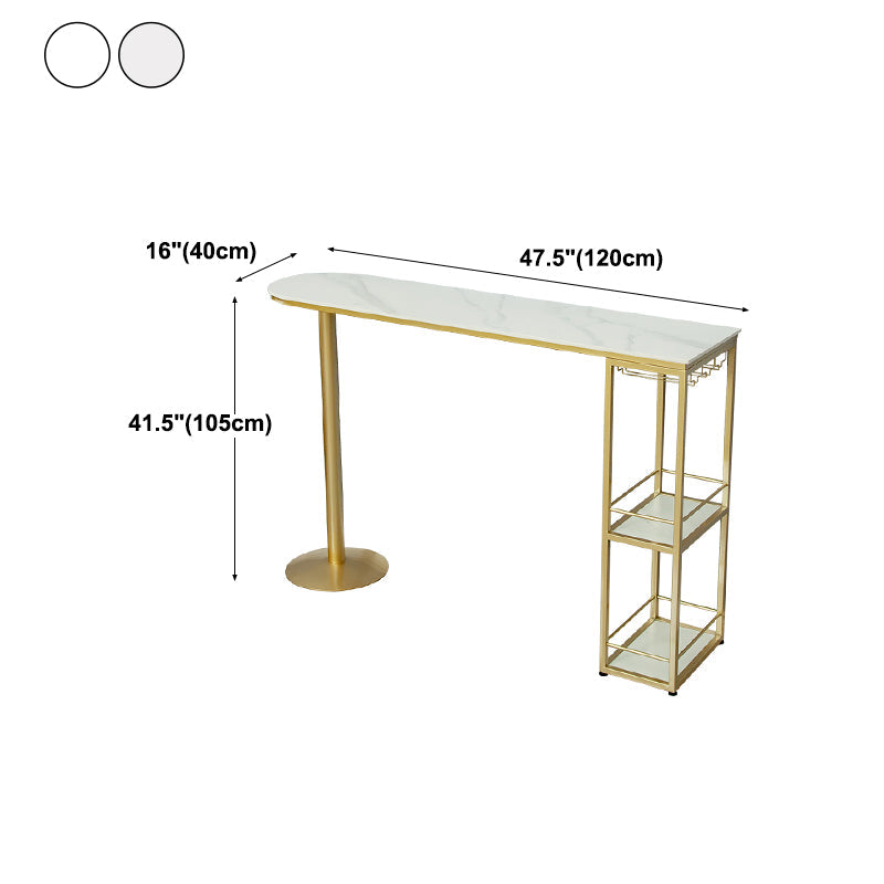 Glam White Stone Bar Dining Table Gold Double Pedestal Bistro Table with Shelve Clearhalo 'Bar Furniture' 'Bar Tables' 'bar_tables' 'furn' 'furn_bar_tables' 'Furniture' 'furniture_bar_tables' 'Kitchen & Dining Furniture' 'kitchen&dining_furn' 'kitchen' 4258073