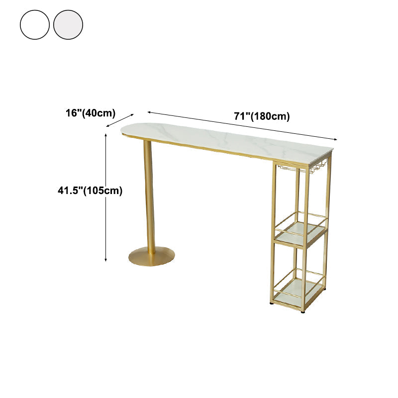 Glam White Stone Bar Dining Table Gold Double Pedestal Bistro Table with Shelve Clearhalo 'Bar Furniture' 'Bar Tables' 'bar_tables' 'furn' 'furn_bar_tables' 'Furniture' 'furniture_bar_tables' 'Kitchen & Dining Furniture' 'kitchen&dining_furn' 'kitchen' 4258076