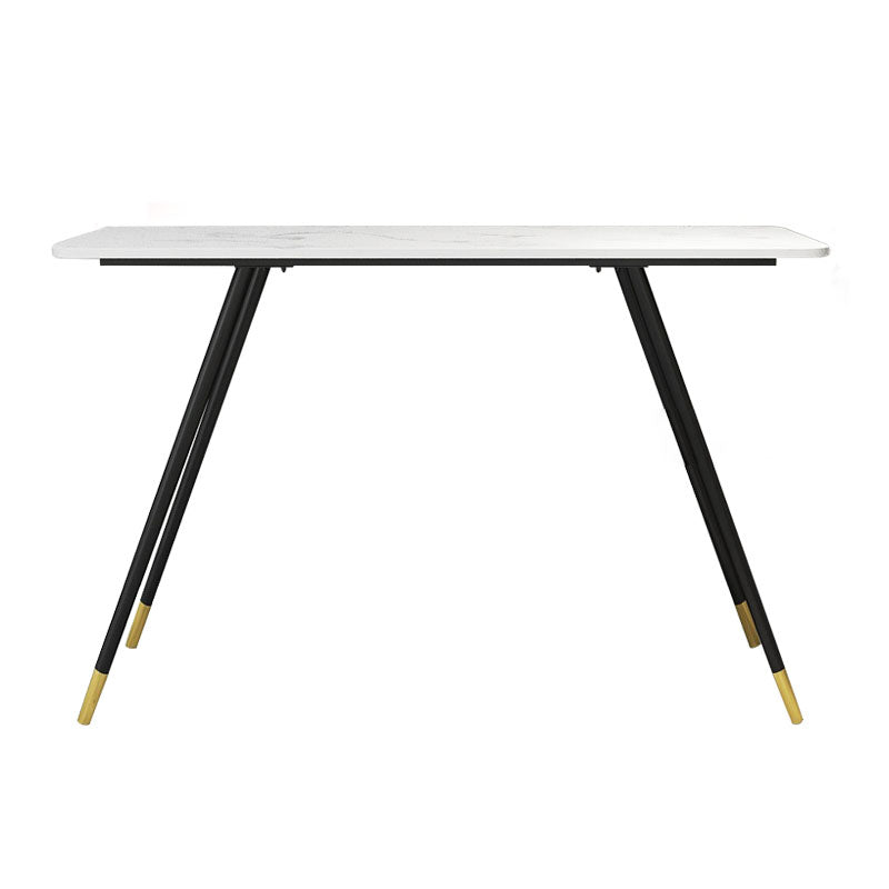 Industrial Style Black Metal Bar Table Faux Marble Rectangle Top Indoor Table with 4 Legs White Without Chairs Clearhalo 'Bar Furniture' 'Bar Tables' 'bar_tables' 'furn' 'furn_bar_tables' 'Furniture' 'furniture_bar_tables' 'Kitchen & Dining Furniture' 'kitchen&dining_furn' 'kitchen' 4258141