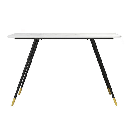 Industrial Style Black Metal Bar Table Faux Marble Rectangle Top Indoor Table with 4 Legs White Without Chairs Clearhalo 'Bar Furniture' 'Bar Tables' 'bar_tables' 'furn' 'furn_bar_tables' 'Furniture' 'furniture_bar_tables' 'Kitchen & Dining Furniture' 'kitchen&dining_furn' 'kitchen' 4258141