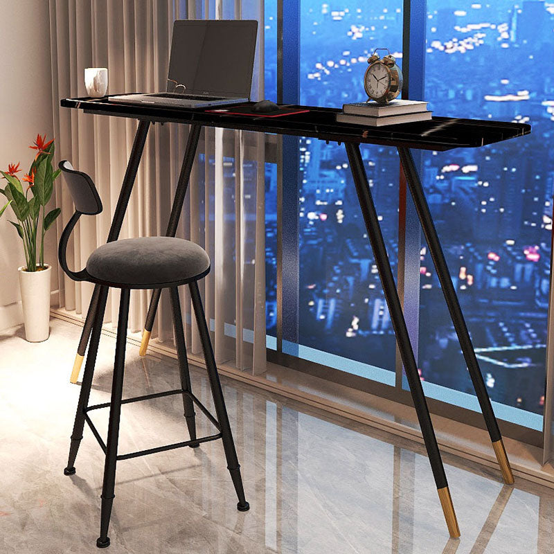 Industrial Style Black Metal Bar Table Faux Marble Rectangle Top Indoor Table with 4 Legs Clearhalo 'Bar Furniture' 'Bar Tables' 'bar_tables' 'furn' 'furn_bar_tables' 'Furniture' 'furniture_bar_tables' 'Kitchen & Dining Furniture' 'kitchen&dining_furn' 'kitchen' 4258142