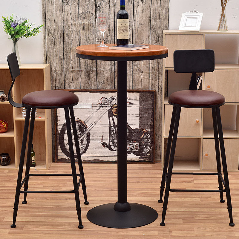 Industrial Black Iron Bar Table Natural Wood Round Top Indoor Bistro Table with Pedestal Clearhalo 'Bar Furniture' 'Bar Tables' 'bar_tables' 'furn' 'furn_bar_tables' 'Furniture' 'furniture_bar_tables' 'Kitchen & Dining Furniture' 'kitchen&dining_furn' 'kitchen' 4258184