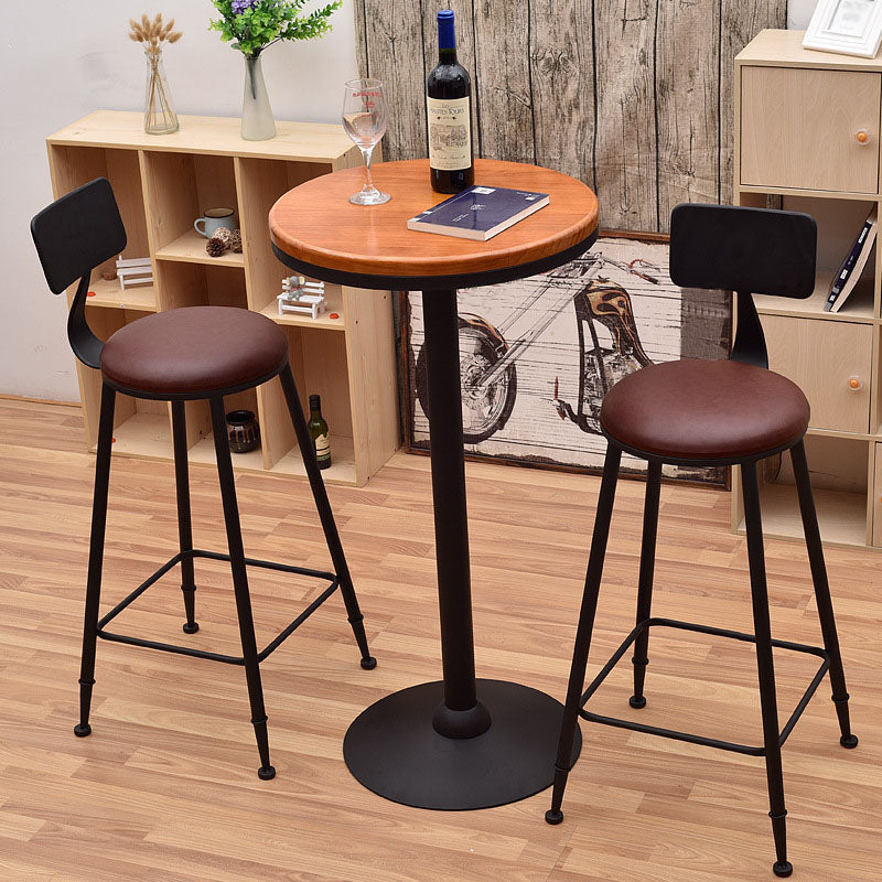 Industrial Black Iron Bar Table Natural Wood Round Top Indoor Bistro Table with Pedestal Clearhalo 'Bar Furniture' 'Bar Tables' 'bar_tables' 'furn' 'furn_bar_tables' 'Furniture' 'furniture_bar_tables' 'Kitchen & Dining Furniture' 'kitchen&dining_furn' 'kitchen' 4258185