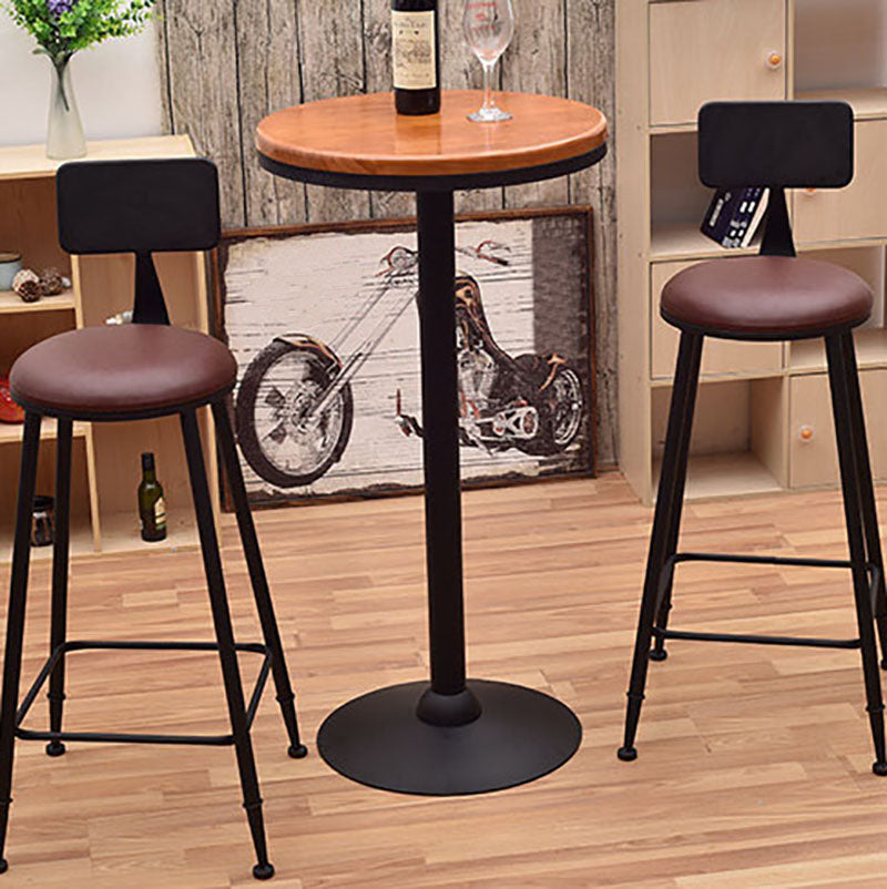 Industrial Black Iron Bar Table Natural Wood Round Top Indoor Bistro Table with Pedestal Clearhalo 'Bar Furniture' 'Bar Tables' 'bar_tables' 'furn' 'furn_bar_tables' 'Furniture' 'furniture_bar_tables' 'Kitchen & Dining Furniture' 'kitchen&dining_furn' 'kitchen' 4258192