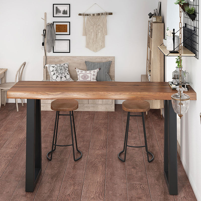 Industrial Brown Pine Bar Table Rectangle Black Double Pedestal Bistro Table (only table) Clearhalo 'Bar Furniture' 'Bar Tables' 'bar_tables' 'furn' 'furn_bar_tables' 'Furniture' 'furniture_bar_tables' 'Kitchen & Dining Furniture' 'kitchen&dining_furn' 'kitchen' 4258336