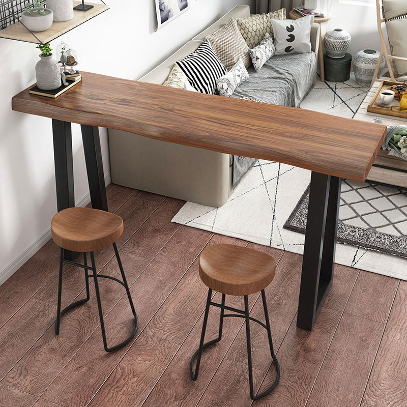 Industrial Brown Pine Bar Table Rectangle Black Double Pedestal Bistro Table (only table) Clearhalo 'Bar Furniture' 'Bar Tables' 'bar_tables' 'furn' 'furn_bar_tables' 'Furniture' 'furniture_bar_tables' 'Kitchen & Dining Furniture' 'kitchen&dining_furn' 'kitchen' 4258337