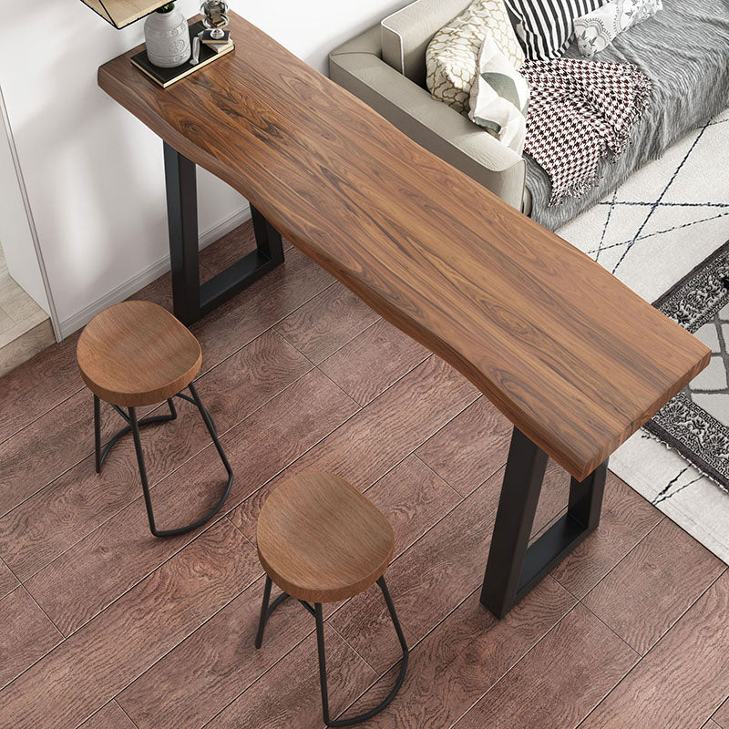 Industrial Brown Pine Bar Table Rectangle Black Double Pedestal Bistro Table (only table) Clearhalo 'Bar Furniture' 'Bar Tables' 'bar_tables' 'furn' 'furn_bar_tables' 'Furniture' 'furniture_bar_tables' 'Kitchen & Dining Furniture' 'kitchen&dining_furn' 'kitchen' 4258339