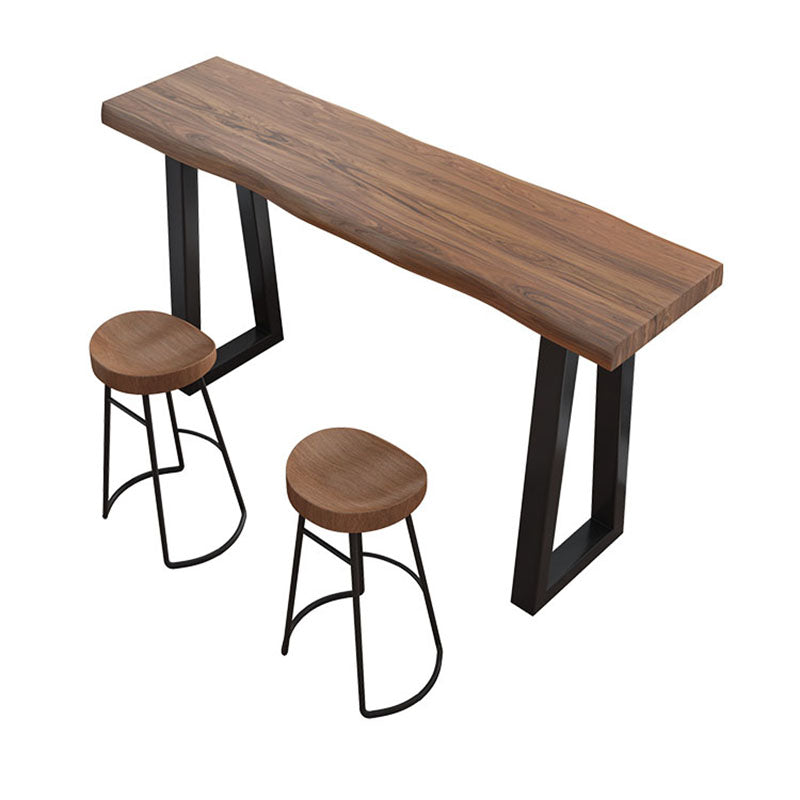 Industrial Brown Pine Bar Table Rectangle Black Double Pedestal Bistro Table (only table) Without Chairs Clearhalo 'Bar Furniture' 'Bar Tables' 'bar_tables' 'furn' 'furn_bar_tables' 'Furniture' 'furniture_bar_tables' 'Kitchen & Dining Furniture' 'kitchen&dining_furn' 'kitchen' 4258340