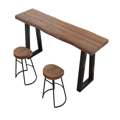 Industrial Brown Pine Bar Table Rectangle Black Double Pedestal Bistro Table (only table) Without Chairs Clearhalo 'Bar Furniture' 'Bar Tables' 'bar_tables' 'furn' 'furn_bar_tables' 'Furniture' 'furniture_bar_tables' 'Kitchen & Dining Furniture' 'kitchen&dining_furn' 'kitchen' 4258340