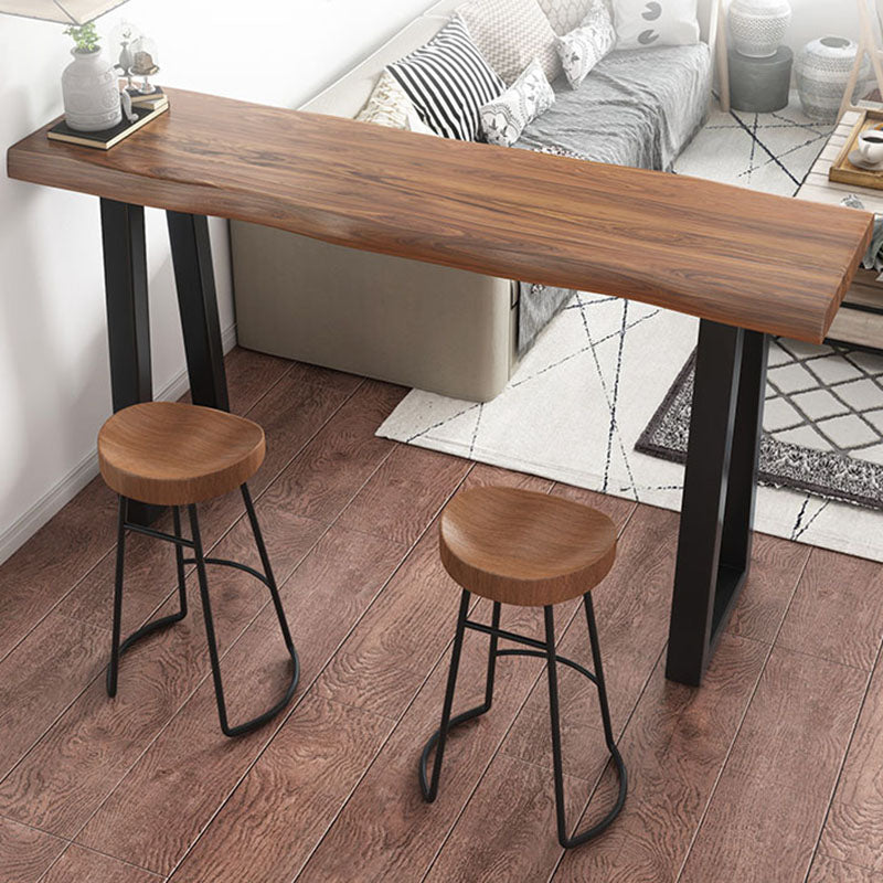 Industrial Brown Pine Bar Table Rectangle Black Double Pedestal Bistro Table (only table) Clearhalo 'Bar Furniture' 'Bar Tables' 'bar_tables' 'furn' 'furn_bar_tables' 'Furniture' 'furniture_bar_tables' 'Kitchen & Dining Furniture' 'kitchen&dining_furn' 'kitchen' 4258347
