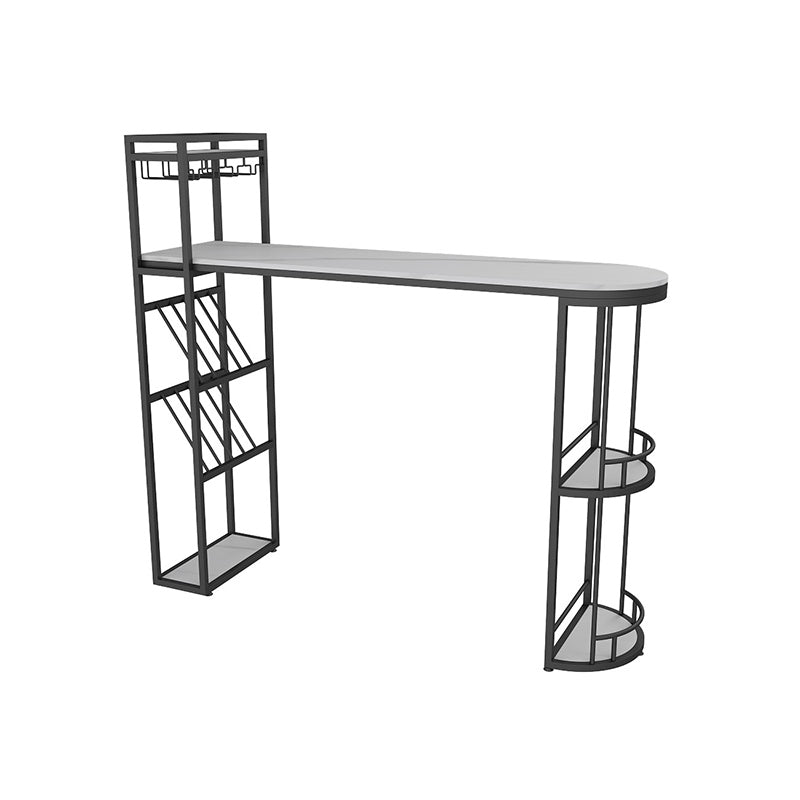 Glam White Stone Bar Dining Table Iron Indoor Bistro Table with Wine Rack Black Without Chairs Clearhalo 'Bar Furniture' 'Bar Tables' 'bar_tables' 'furn' 'furn_bar_tables' 'Furniture' 'furniture_bar_tables' 'Kitchen & Dining Furniture' 'kitchen&dining_furn' 'kitchen' 4258355