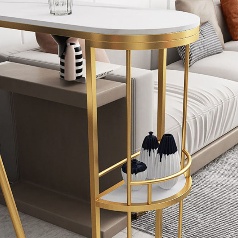 Glam White Stone Bar Dining Table Iron Indoor Bistro Table with Wine Rack Clearhalo 'Bar Furniture' 'Bar Tables' 'bar_tables' 'furn' 'furn_bar_tables' 'Furniture' 'furniture_bar_tables' 'Kitchen & Dining Furniture' 'kitchen&dining_furn' 'kitchen' 4258361