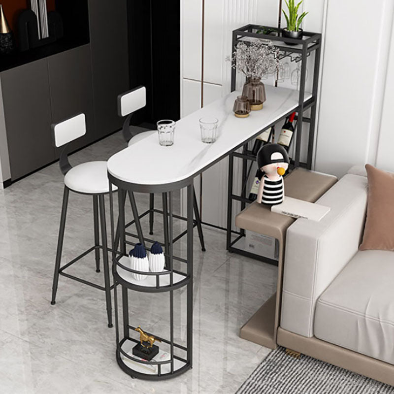 Glam White Stone Bar Dining Table Iron Indoor Bistro Table with Wine Rack Clearhalo 'Bar Furniture' 'Bar Tables' 'bar_tables' 'furn' 'furn_bar_tables' 'Furniture' 'furniture_bar_tables' 'Kitchen & Dining Furniture' 'kitchen&dining_furn' 'kitchen' 4258363