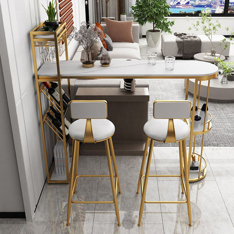 Glam White Stone Bar Dining Table Iron Indoor Bistro Table with Wine Rack Clearhalo 'Bar Furniture' 'Bar Tables' 'bar_tables' 'furn' 'furn_bar_tables' 'Furniture' 'furniture_bar_tables' 'Kitchen & Dining Furniture' 'kitchen&dining_furn' 'kitchen' 4258364