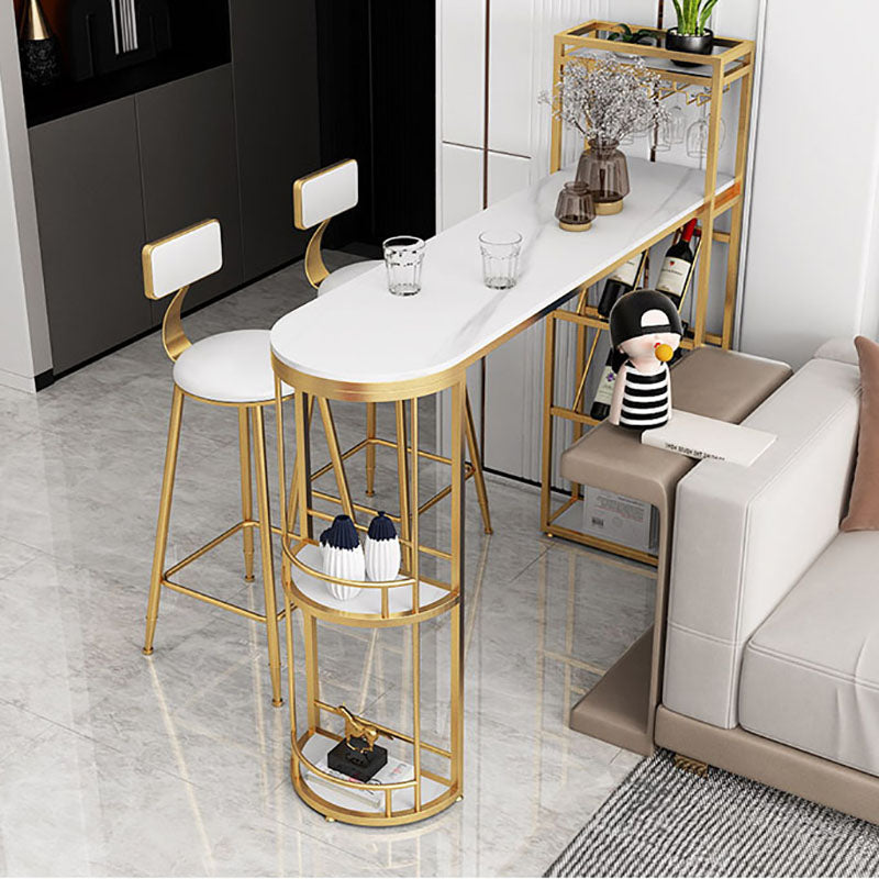 Glam White Stone Bar Dining Table Iron Indoor Bistro Table with Wine Rack Clearhalo 'Bar Furniture' 'Bar Tables' 'bar_tables' 'furn' 'furn_bar_tables' 'Furniture' 'furniture_bar_tables' 'Kitchen & Dining Furniture' 'kitchen&dining_furn' 'kitchen' 4258366