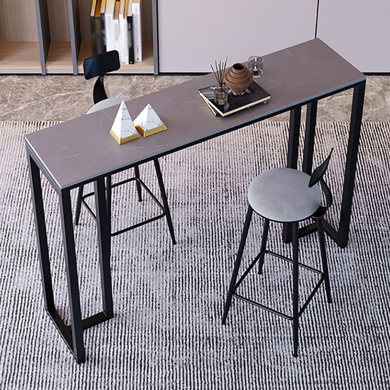 Industrial Rectangle Indoor Bar Dining Table Grey Stone Bistro Table Fixed Table Clearhalo 'Bar Furniture' 'Bar Tables' 'bar_tables' 'furn' 'furn_bar_tables' 'Furniture' 'furniture_bar_tables' 'Kitchen & Dining Furniture' 'kitchen&dining_furn' 'kitchen' 4258381