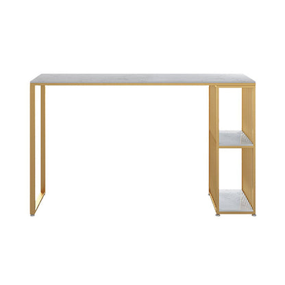 Glam Rectangle Indoor Bar Dining Table White Marble Bistro Table With Shelve Gold Without Chairs Clearhalo 'Bar Furniture' 'Bar Tables' 'bar_tables' 'furn' 'furn_bar_tables' 'Furniture' 'furniture_bar_tables' 'Kitchen & Dining Furniture' 'kitchen&dining_furn' 'kitchen' 4258405