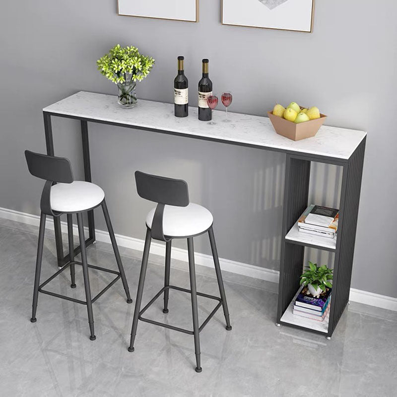 Glam Rectangle Indoor Bar Dining Table White Marble Bistro Table With Shelve Clearhalo 'Bar Furniture' 'Bar Tables' 'bar_tables' 'furn' 'furn_bar_tables' 'Furniture' 'furniture_bar_tables' 'Kitchen & Dining Furniture' 'kitchen&dining_furn' 'kitchen' 4258406