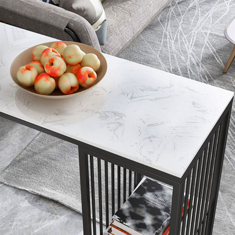 Glam Rectangle Indoor Bar Dining Table White Marble Bistro Table With Shelve Clearhalo 'Bar Furniture' 'Bar Tables' 'bar_tables' 'furn' 'furn_bar_tables' 'Furniture' 'furniture_bar_tables' 'Kitchen & Dining Furniture' 'kitchen&dining_furn' 'kitchen' 4258411