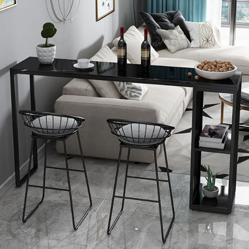 Glam Rectangle Indoor Bar Dining Table White Marble Bistro Table With Shelve Clearhalo 'Bar Furniture' 'Bar Tables' 'bar_tables' 'furn' 'furn_bar_tables' 'Furniture' 'furniture_bar_tables' 'Kitchen & Dining Furniture' 'kitchen&dining_furn' 'kitchen' 4258415