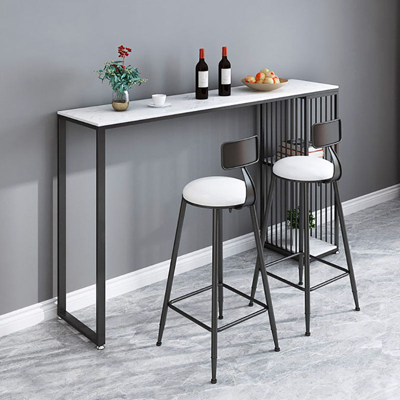 Glam Rectangle Indoor Bar Dining Table White Marble Bistro Table With Shelve Clearhalo 'Bar Furniture' 'Bar Tables' 'bar_tables' 'furn' 'furn_bar_tables' 'Furniture' 'furniture_bar_tables' 'Kitchen & Dining Furniture' 'kitchen&dining_furn' 'kitchen' 4258416
