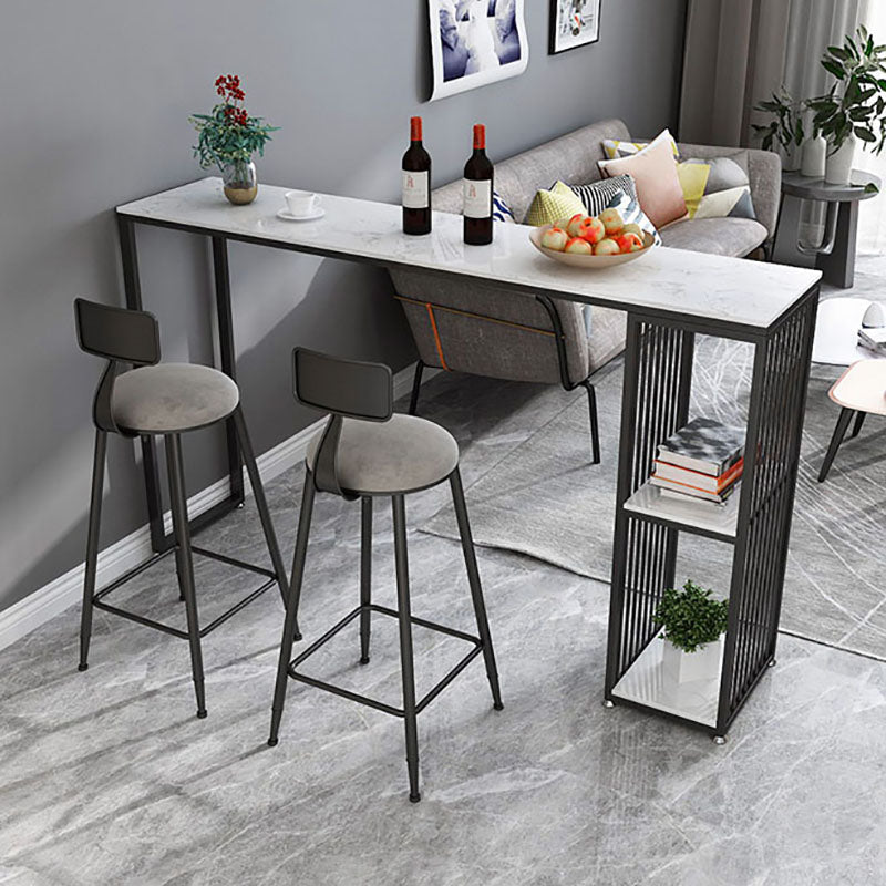 Glam Rectangle Indoor Bar Dining Table White Marble Bistro Table With Shelve Clearhalo 'Bar Furniture' 'Bar Tables' 'bar_tables' 'furn' 'furn_bar_tables' 'Furniture' 'furniture_bar_tables' 'Kitchen & Dining Furniture' 'kitchen&dining_furn' 'kitchen' 4258418