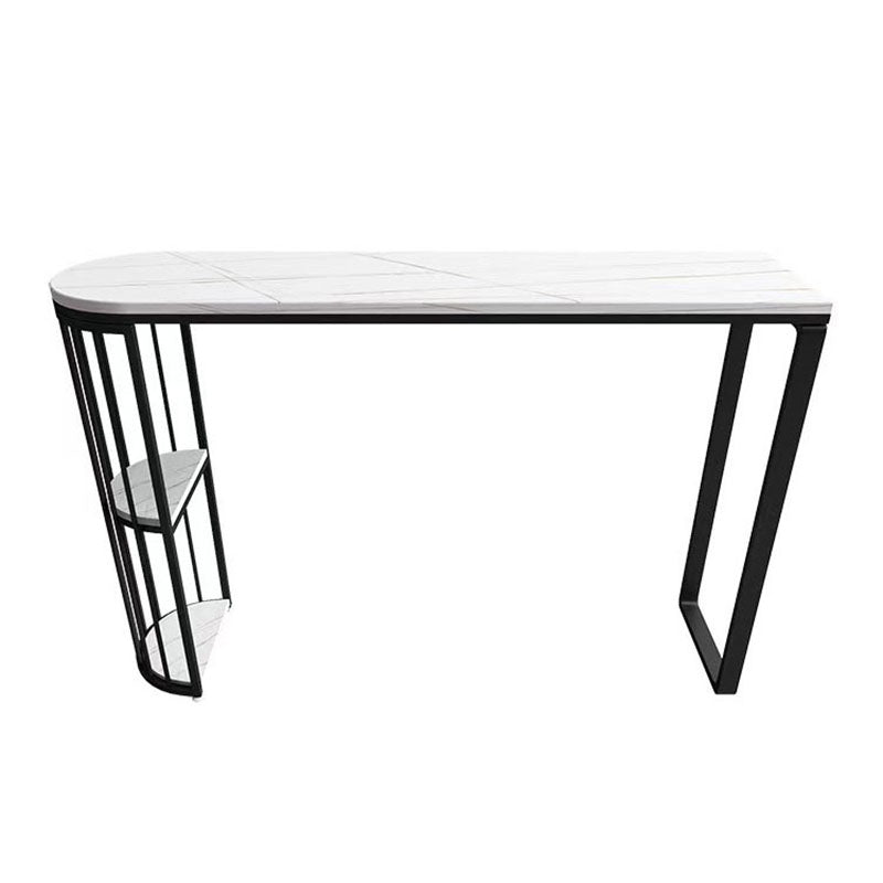 Industrial Stone Bar Dining Table Indoor Double Pedestal Bistro Table with Shelve Without Chairs Clearhalo 'Bar Furniture' 'Bar Tables' 'bar_tables' 'furn' 'furn_bar_tables' 'Furniture' 'furniture_bar_tables' 'Kitchen & Dining Furniture' 'kitchen&dining_furn' 'kitchen' 4258447