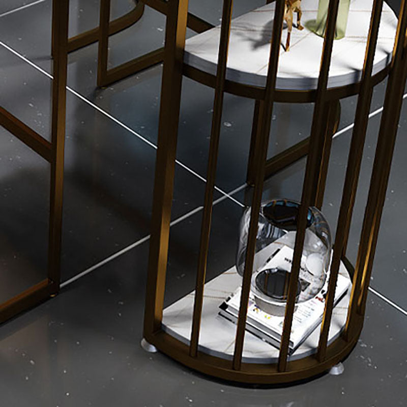 Industrial Stone Bar Dining Table Indoor Double Pedestal Bistro Table with Shelve Clearhalo 'Bar Furniture' 'Bar Tables' 'bar_tables' 'furn' 'furn_bar_tables' 'Furniture' 'furniture_bar_tables' 'Kitchen & Dining Furniture' 'kitchen&dining_furn' 'kitchen' 4258449