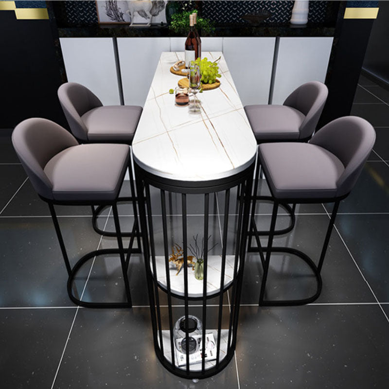 Industrial Stone Bar Dining Table Indoor Double Pedestal Bistro Table with Shelve Clearhalo 'Bar Furniture' 'Bar Tables' 'bar_tables' 'furn' 'furn_bar_tables' 'Furniture' 'furniture_bar_tables' 'Kitchen & Dining Furniture' 'kitchen&dining_furn' 'kitchen' 4258454