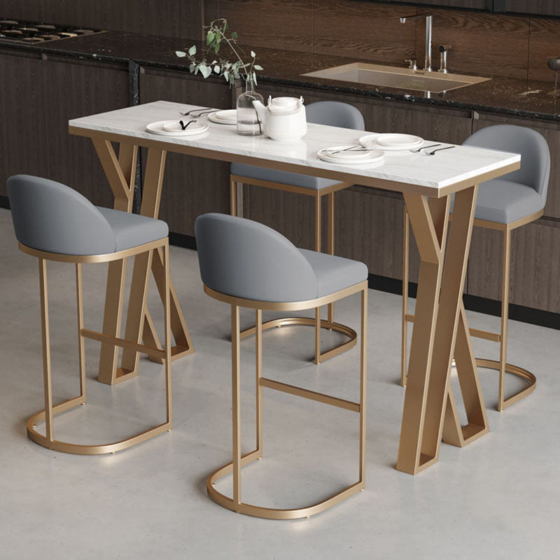 Glam White Marble Bar Dining Table Rectangle Gold Double Pedestal Bistro Table Clearhalo 'Bar Furniture' 'Bar Tables' 'bar_tables' 'furn' 'furn_bar_tables' 'Furniture' 'furniture_bar_tables' 'Kitchen & Dining Furniture' 'kitchen&dining_furn' 'kitchen' 4258476