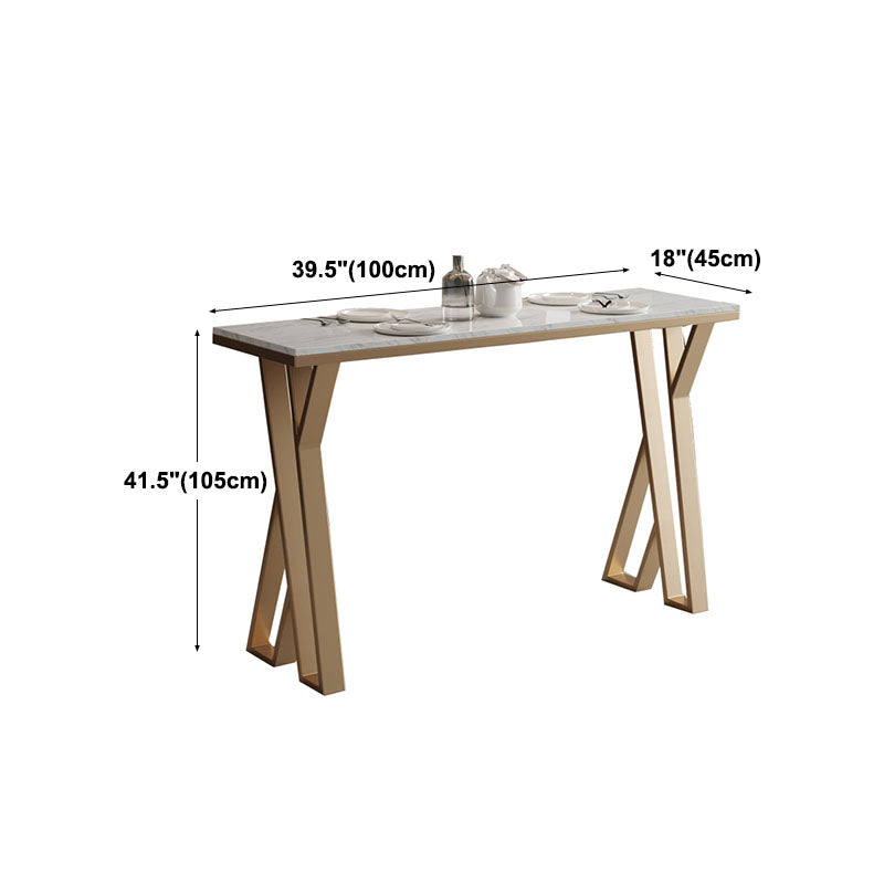 Glam White Marble Bar Dining Table Rectangle Gold Double Pedestal Bistro Table Clearhalo 'Bar Furniture' 'Bar Tables' 'bar_tables' 'furn' 'furn_bar_tables' 'Furniture' 'furniture_bar_tables' 'Kitchen & Dining Furniture' 'kitchen&dining_furn' 'kitchen' 4258484