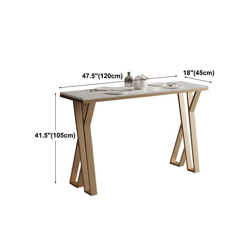 Glam White Marble Bar Dining Table Rectangle Gold Double Pedestal Bistro Table Clearhalo 'Bar Furniture' 'Bar Tables' 'bar_tables' 'furn' 'furn_bar_tables' 'Furniture' 'furniture_bar_tables' 'Kitchen & Dining Furniture' 'kitchen&dining_furn' 'kitchen' 4258485