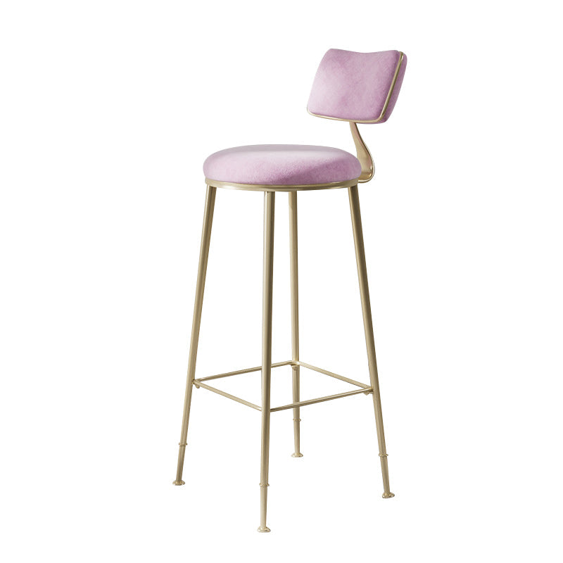 Glam Low Back Bar Stool Footrest Round Upholstered Counter Height Stool Pink Clearhalo 'Bar Furniture' 'Bar Stools' 'bar_stools' 'furn' 'furn_bar_stools' 'furniture_bar_stools' 'Kitchen & Dining Furniture' 'kitchen&dining_furn' 'kitchen' 'kitchen_furn' Furniture' 4258576