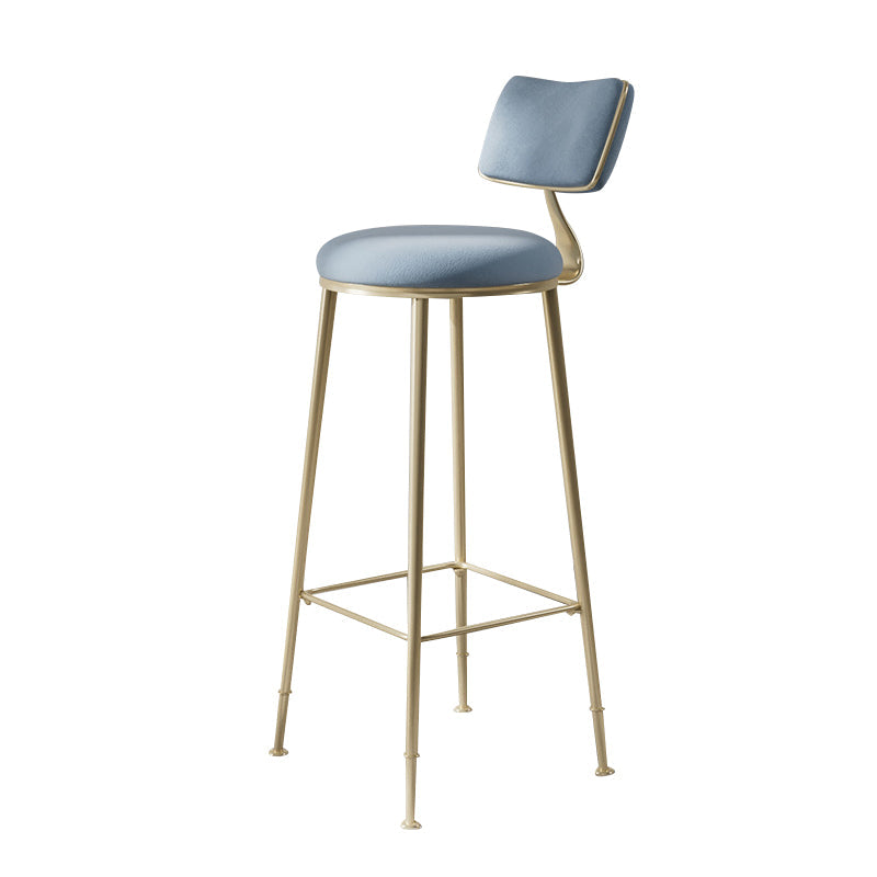 Glam Low Back Bar Stool Footrest Round Upholstered Counter Height Stool Blue Clearhalo 'Bar Furniture' 'Bar Stools' 'bar_stools' 'furn' 'furn_bar_stools' 'furniture_bar_stools' 'Kitchen & Dining Furniture' 'kitchen&dining_furn' 'kitchen' 'kitchen_furn' Furniture' 4258585