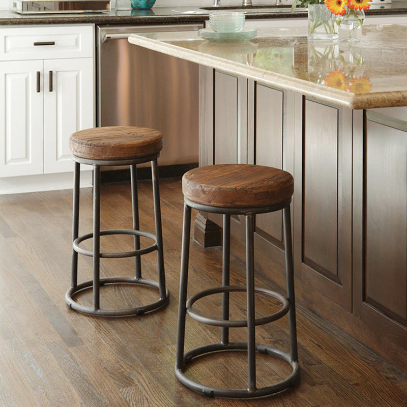 Modern Wood Bar Stool Round Footrest Indoor Counter Stool with Iron Legs Clearhalo 'Bar Furniture' 'Bar Stools' 'bar_stools' 'furn' 'furn_bar_stools' 'furniture_bar_stools' 'Kitchen & Dining Furniture' 'kitchen&dining_furn' 'kitchen' 'kitchen_furn' Furniture' 4258652