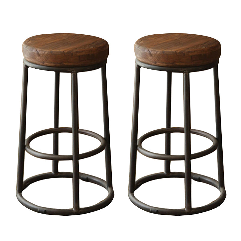 Modern Wood Bar Stool Round Footrest Indoor Counter Stool with Iron Legs 2 Piece Set Clearhalo 'Bar Furniture' 'Bar Stools' 'bar_stools' 'furn' 'furn_bar_stools' 'furniture_bar_stools' 'Kitchen & Dining Furniture' 'kitchen&dining_furn' 'kitchen' 'kitchen_furn' Furniture' 4258654