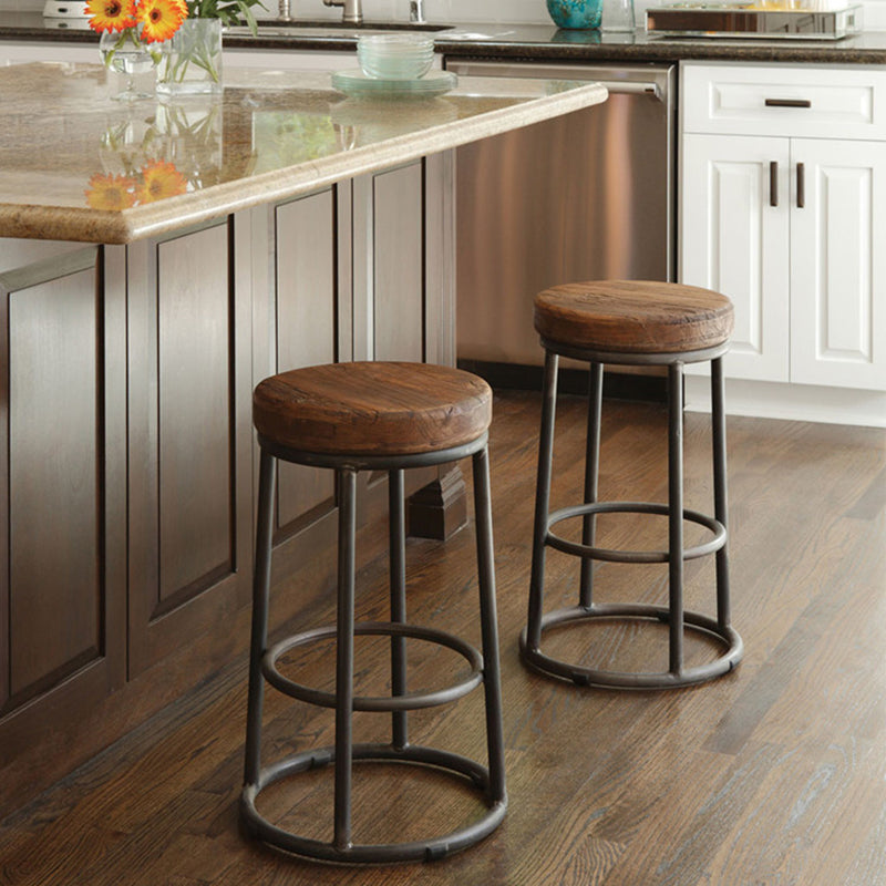 Modern Wood Bar Stool Round Footrest Indoor Counter Stool with Iron Legs Clearhalo 'Bar Furniture' 'Bar Stools' 'bar_stools' 'furn' 'furn_bar_stools' 'furniture_bar_stools' 'Kitchen & Dining Furniture' 'kitchen&dining_furn' 'kitchen' 'kitchen_furn' Furniture' 4258655