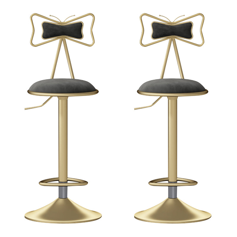 Glam Liftable Backrest Counter Stool Iron Household Bar Stool with Cushion Dark Gray 2 Piece Set Clearhalo 'Bar Furniture' 'Bar Stools' 'bar_stools' 'furn' 'furn_bar_stools' 'furniture_bar_stools' 'Kitchen & Dining Furniture' 'kitchen&dining_furn' 'kitchen' 'kitchen_furn' Furniture' 4258703