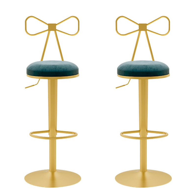 Glam Liftable Backrest Counter Stool Iron Household Bar Stool with Cushion Blue 2 Piece Set Clearhalo 'Bar Furniture' 'Bar Stools' 'bar_stools' 'furn' 'furn_bar_stools' 'furniture_bar_stools' 'Kitchen & Dining Furniture' 'kitchen&dining_furn' 'kitchen' 'kitchen_furn' Furniture' 4258722