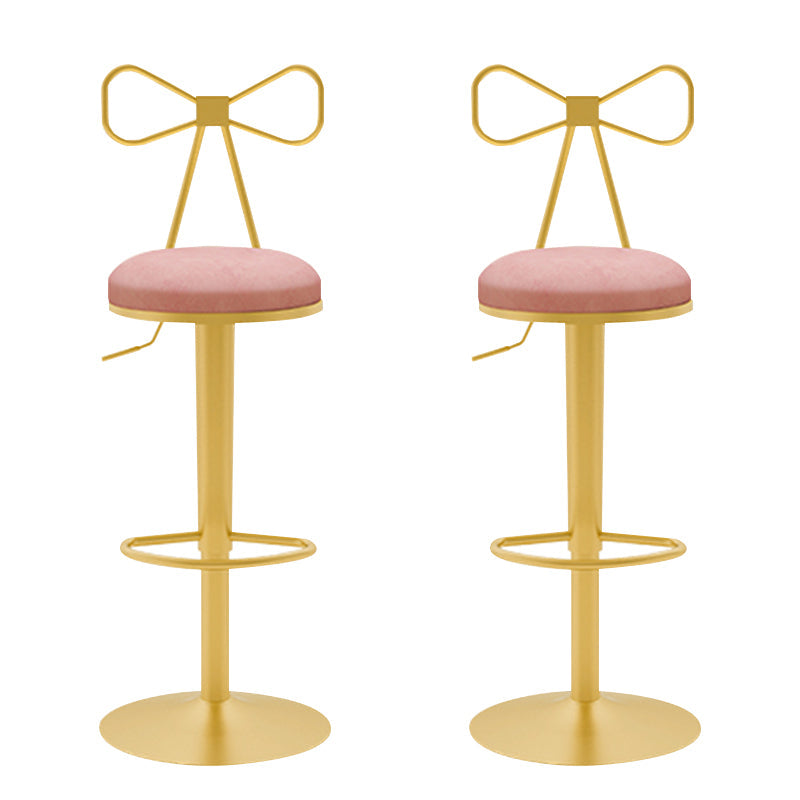 Glam Liftable Backrest Counter Stool Iron Household Bar Stool with Cushion Pink 2 Piece Set Clearhalo 'Bar Furniture' 'Bar Stools' 'bar_stools' 'furn' 'furn_bar_stools' 'furniture_bar_stools' 'Kitchen & Dining Furniture' 'kitchen&dining_furn' 'kitchen' 'kitchen_furn' Furniture' 4258724